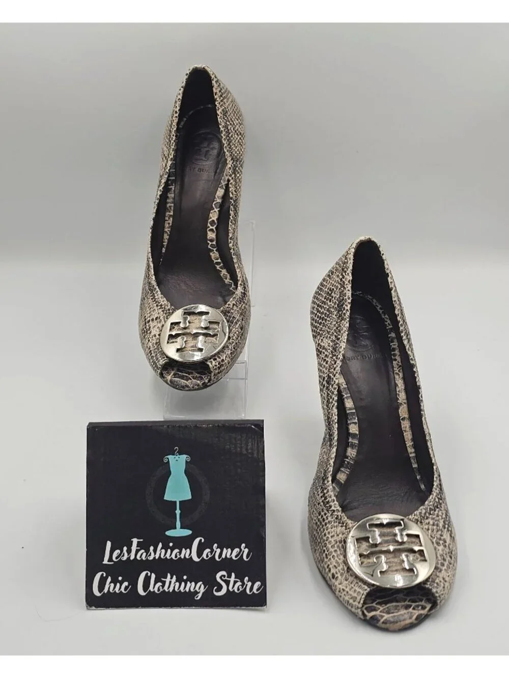 Tory Burch Women's Python Leather Julianne Peep Toe Wedge Pumps Shoe Size 9 3783
